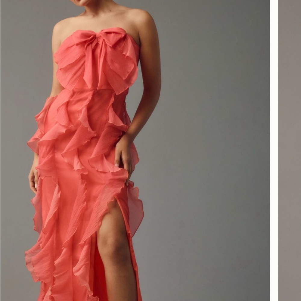 Hutch Strapless Coral Ruffle Gown